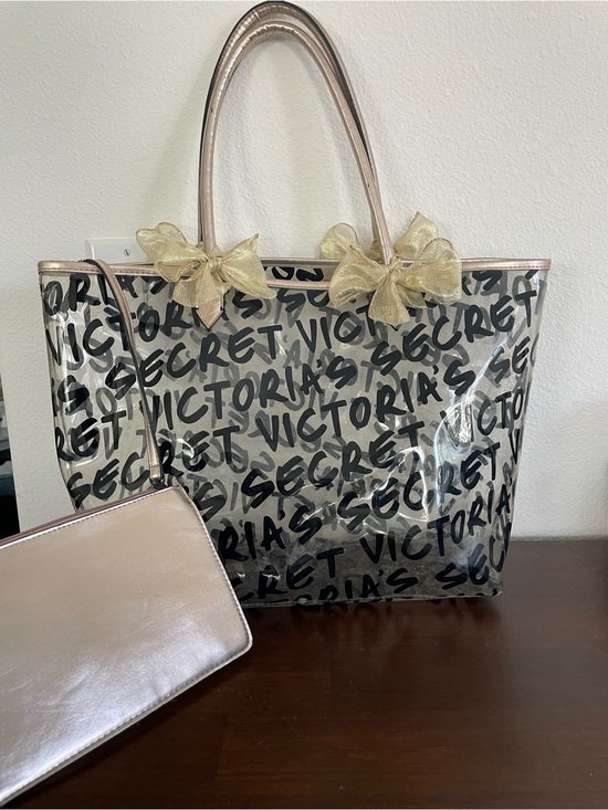 Victoria's Secret Handbags - Victoria's Secret Clear Tote with Metallic Rose Handles and Gold Bows